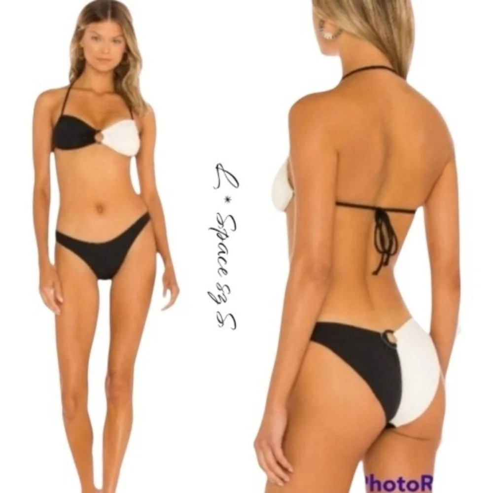 L*Space Freddie Mercury Colorblock Ring Bikini Set Black Cream S NWT